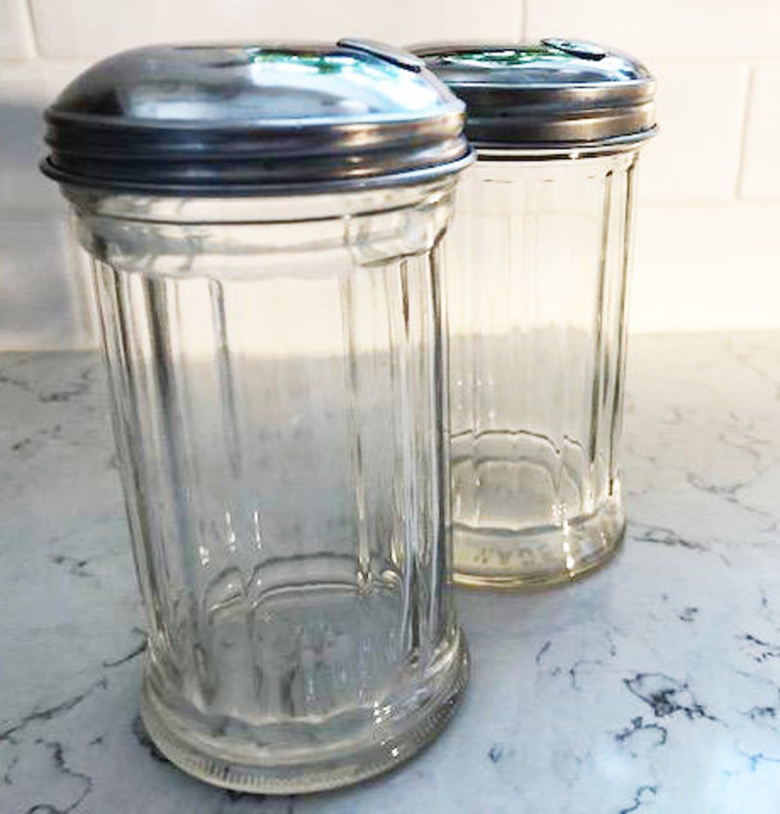 One Pair of Vintage Glass Sugar Shaker w/ Metal Top Designed Etsy