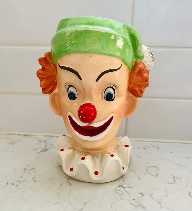 Vintage Napcoware C3321 Ceramic 6 Tall Clown Head Face Planter with Ruffles Vase Japan image 1