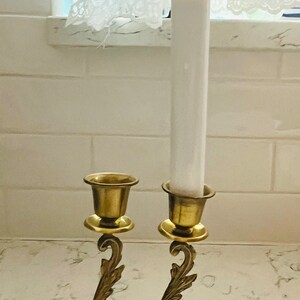 Vintage Pair of Solid Golden Brass Israel Taper Candle Holders image 4