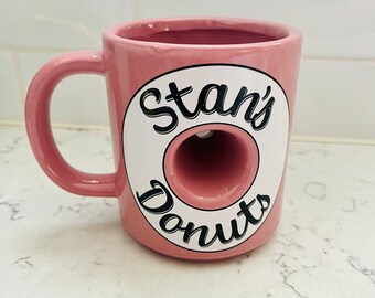 Stan’s Donuts Doughnut Hole Cup Ceramic Vintage 4” Tall Coffee Mug Made In USA