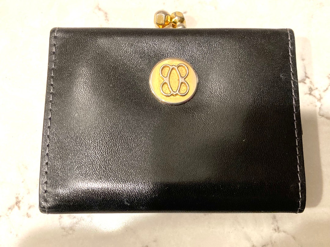 Vintage Bosca Fullgrain Coin / Dollar Black Leather Snap Closure