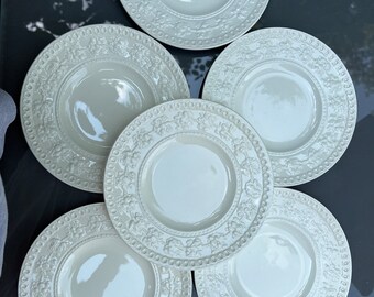 Rare Set of 6 Vintage Cream/ Ivory Wedgewood Embossed Wellesley & Barlaston of Etruria Bread and Butter Plates