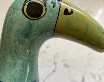 Hecho En Mexican- Vintage Parrot Tonala Green Shade Bird Handpainted