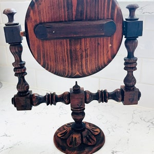 Antique Swerving Vanity Mirror Folk Art Hand Carved Wooden Shaving Mirror image 4