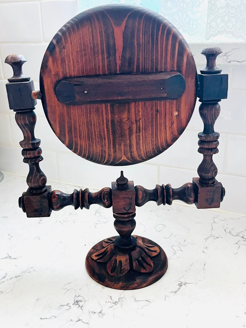 Antique Swerving Vanity Mirror Folk Art Hand Carved Wooden Shaving Mirror image 4