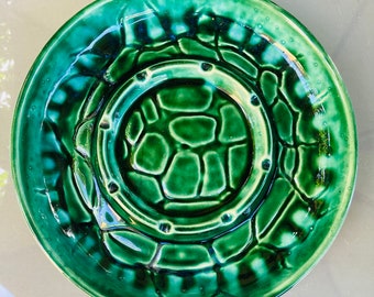 Vintage McCoy Pottery Style Large Green Turtle Texture Ashtray Made in USA