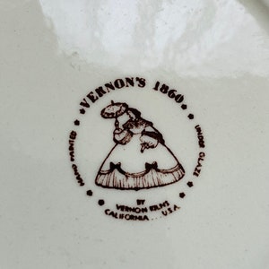 8 Pieces of VERNON'S 1860 Fruit/ Dessert Bowls 7.5 and Salad/Bread Butter Plates Vernon Kilns 1940s Brown Transferware Underglaze image 7