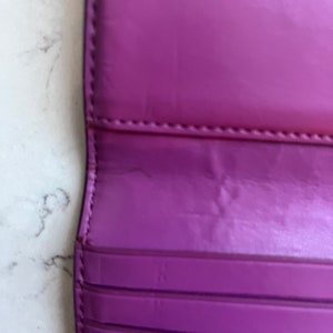 2 Piece Original Coach Coated Magenta Pink & Khaki Canvas Slim Envelope 12 Card Holder Wallet/Purse F57319 with Check or Cash Envelope image 5