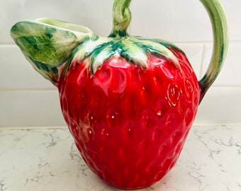 Strawberry Pitcher Paradox Made in Italy Hand Painted Vintage Pitcher, Vintage Jug Strawberry Shaped  Art Pottery Gift