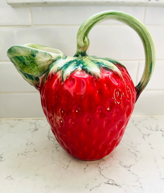 Strawberry Pitcher Paradox Made in Italy Hand Painted Vintage