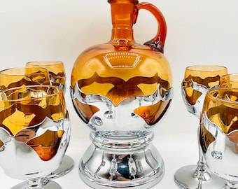 7 Piece Art Deco Rare Amber Farber Bros Cocktail Set