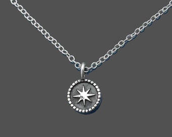 Enjoy The Journey_ Sterling Silver Compass Dainty Necklace 18 Inch