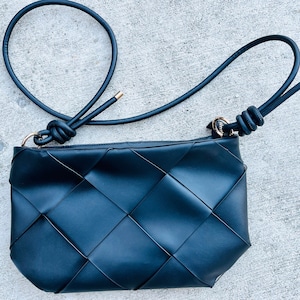 Discontinued_black Sondra Roberts Squared Black Faux Leather Woven