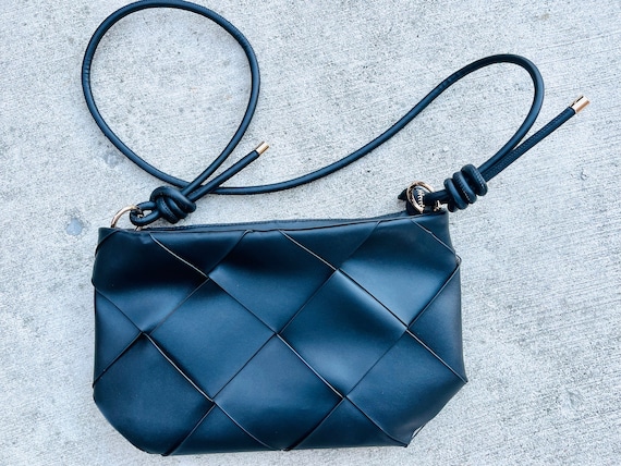 Discontinued_black Sondra Roberts Squared Black Faux Leather Woven