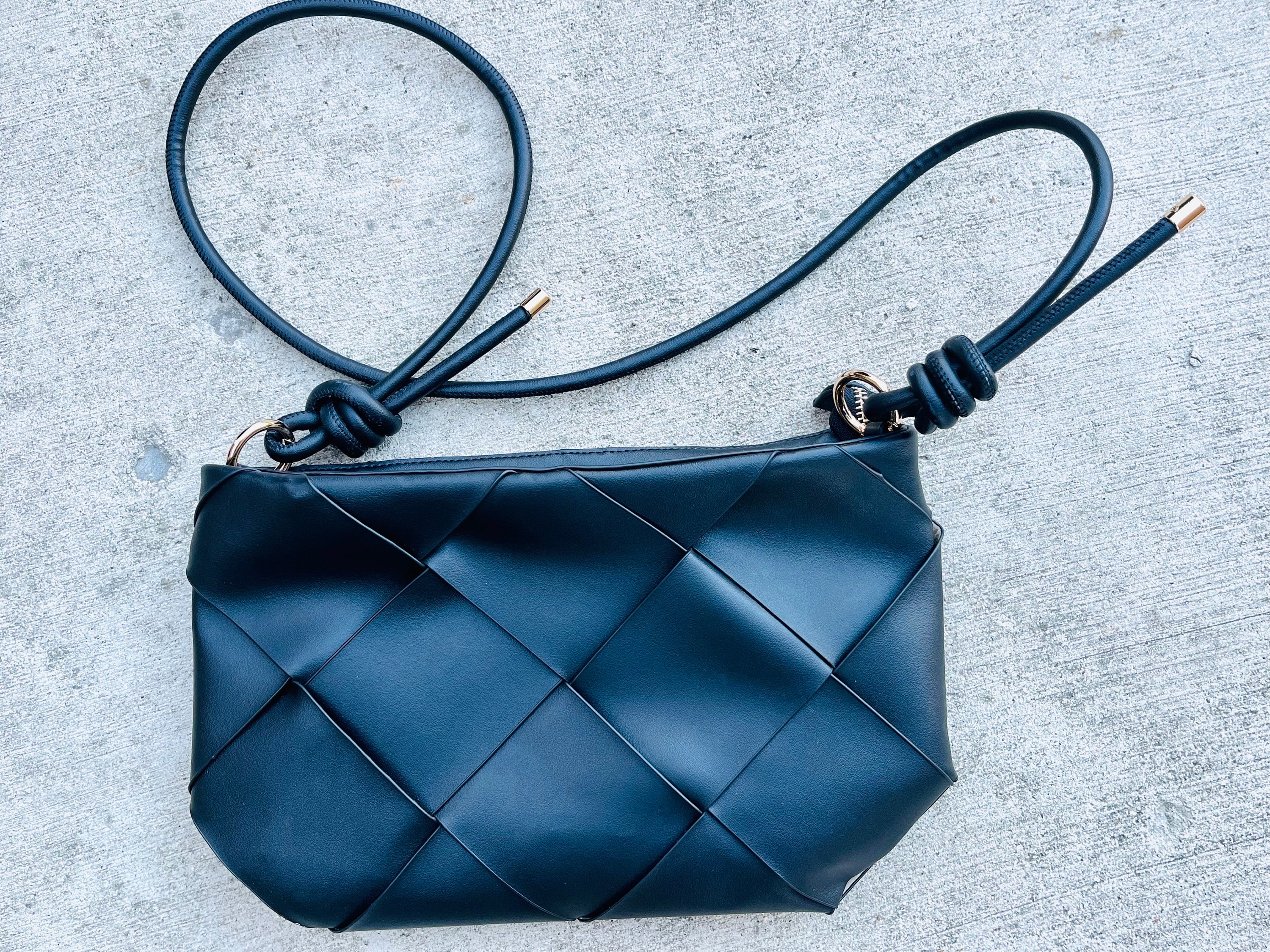 Discontinued_black Sondra Roberts Squared Black Faux Leather Woven