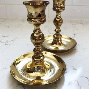 One Pair of Vintage Gold Solid Brass Taper Candle Holder image 1