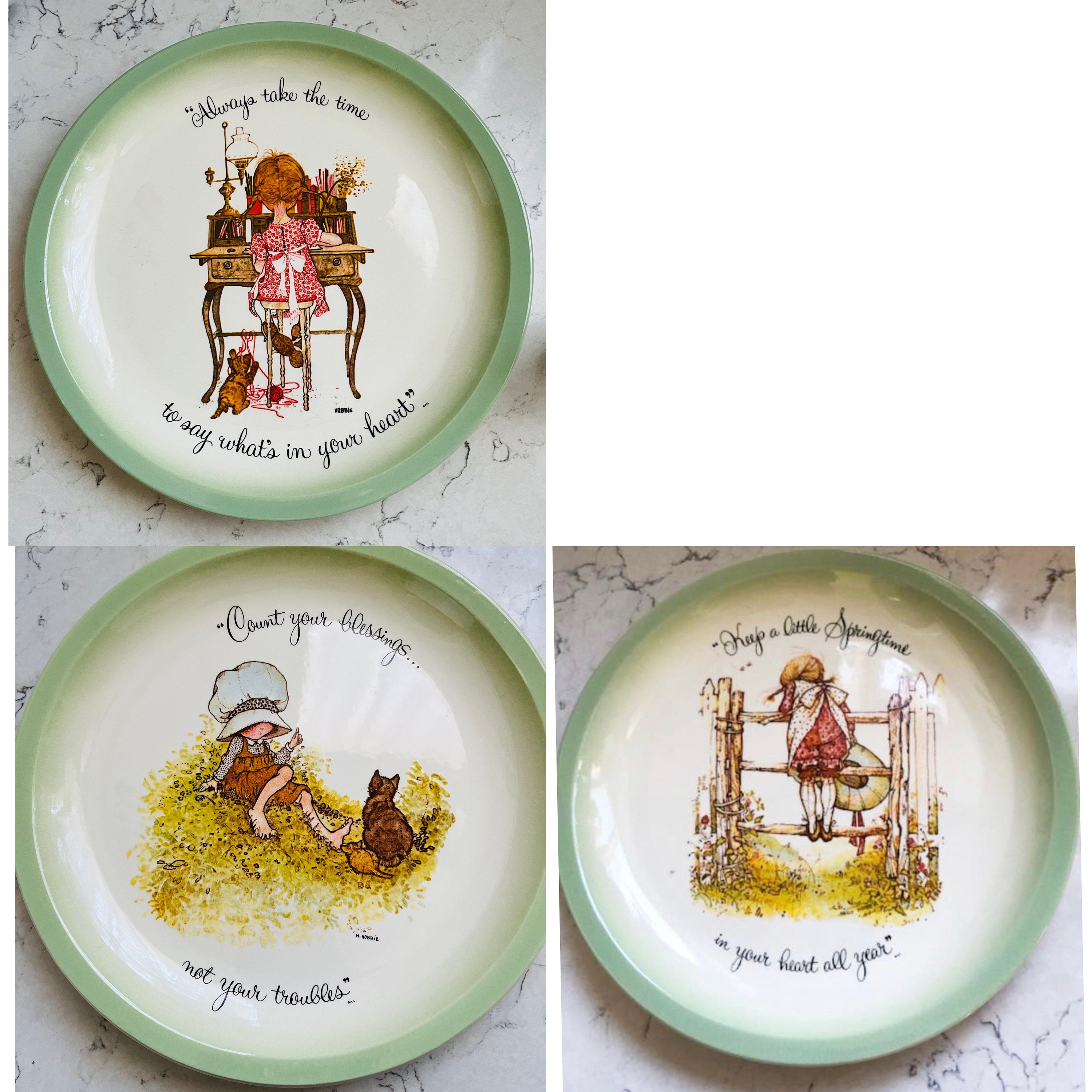 Vintage Holly Hobbie-borden: neem altijd de tijd om te zeggen..., tel je  zegeningen, niet je problemen, en houd een beetje lente... - Etsy België, image size:3000x3000