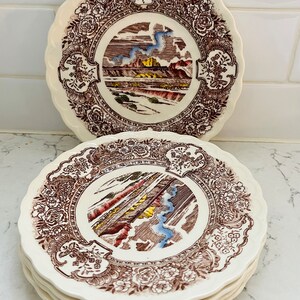 8 Pieces of VERNON'S 1860 Fruit/ Dessert Bowls 7.5 and Salad/Bread Butter Plates Vernon Kilns 1940s Brown Transferware Underglaze image 4