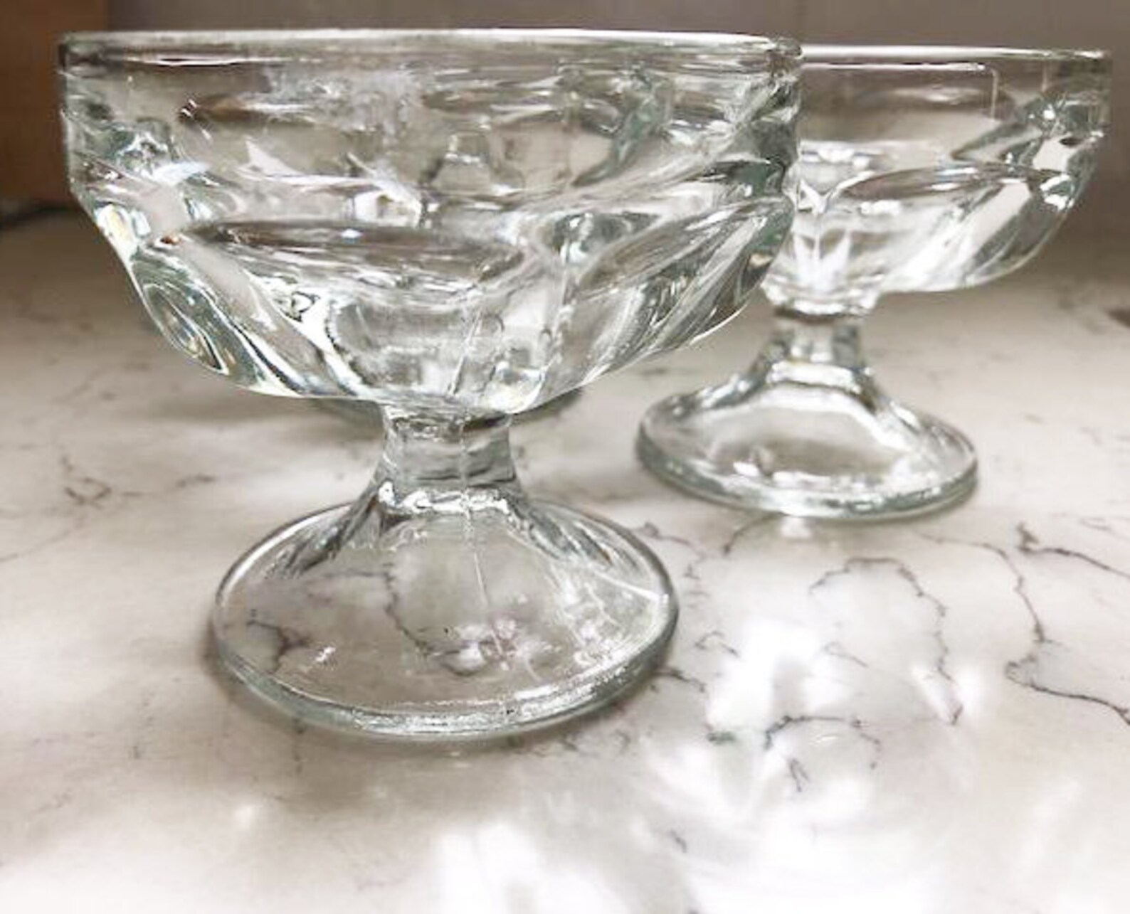 Vintage 6 Sided Round Stemmed Sherbet/ Pudding Glasses Etsy