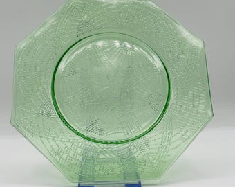 Vintage Romanesque 8" Octagon Green UV Glow Plate by Le Smith
