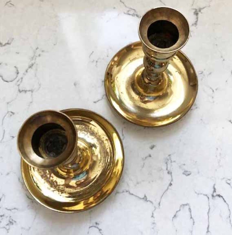 One Pair of Vintage Gold Solid Brass Taper Candle Holder image 4