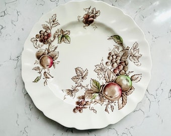 Antique England Harvest Dinner 10 inch Multicolor Fruit Ridged Scalloped Plate by JOHNSON BROTHERS