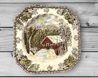 Antique Fine China The Friendly Village Johnson Bros Made in England, Antique The Covered Bridge