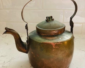 Antique Skultuna Swedish Copper Metal Tea Kettle or Coffee Kettle, Vintage Solid Copper Tea Pot