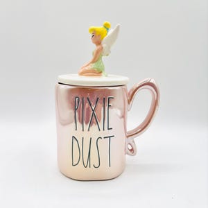 Rae Dunn Pixie Dust 3D Tinkerbell 16 oz Pink Iridescent Mug Magenta with 3D Tinkerbell Top