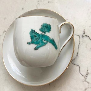 4 piece of Vintage Hand Painted Blue Dragon Transparent Porcelain Tea or Coffee Cup with Saucer.