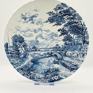 Vintage Staffordshire Blue Brook Plate Ironstone Transferware Blue White Cottage Decor