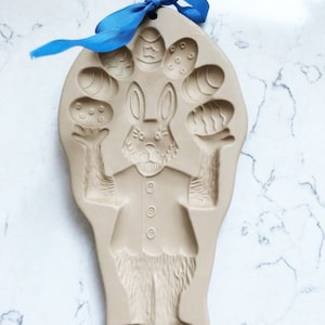 Vintage Brown Bag Cookie Art Hill Design Inc Cookie Mold Stamp Juggling Rabbit 1993 Retired,stoneware, Easter Bunny, Country Chic image 1