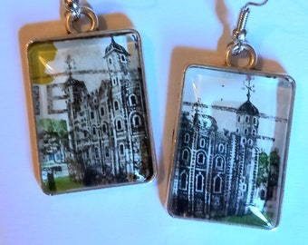 Tower of London GB Postage Stamp Earrings - Unusual Unique Jewellery Jewelry Mum Sister Aunt Friend Gift Retro UK Rigg House Co Scotland