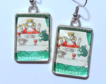 Fairytale The Frog Prince Germany Postage Stamp Earrings Unique Unusual Vintage Sister Mum Friend Gift Jewellery books Retro Rigg House Co