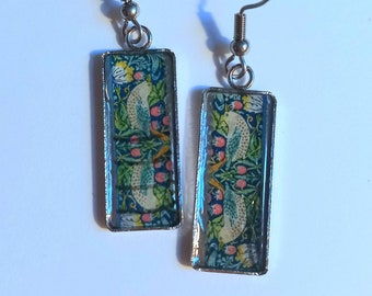 William Morris Strawberry Thief GB Postage Stamp Earrings - lightweight Unusual Unique Jewellery Jewelry Mum Sister Aunt Friend Christmas