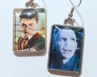 Harry Potter and Voldermort GB Postage Stamp Earrings Unique Unusual Vintage Sister Mum Friend Gift Jewellery Retro Rigg House Co Scotland
