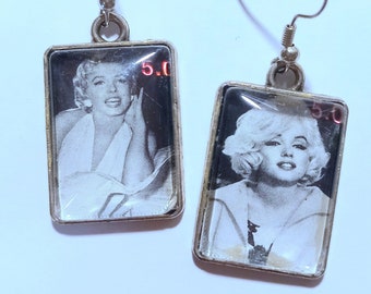 Marilyn Monroe Dem rep Congo Postage Stamp Earrings Unique Unusual Vintage Sister Mum Friend Gift Jewellery Retro Rigg House Co Scotland