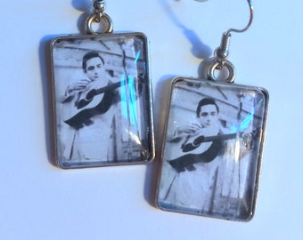 Johnny Cash USA Postage Stamp Earrings Unique Unusual Vintage Sister Mum Friend Gift Jewellery Country music Retro Rigg House Co