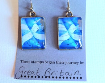 St Andrews flag GB Postage Stamp Earrings - Unique Vintage Mum Sister Best Friend Gift Jewellery Retro Rigg House Co Scotland