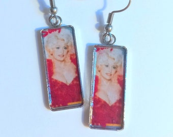 Dolly Parton USA Postage Stamp Earrings - Unusual Unique Jewellery Jewelry lightweight Mum Sister Aunt Friend Gift Retro Travel Rigg House
