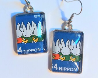 Miffy rabbit Japan Postage Stamp Earrings 20 x 25mm 3 designs Unique gift mum sister best friend Rigg House Co Scotland