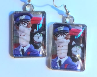 Classic Kids TV GB Postage Stamp Earrings 20 x 25mm 3 designs Postman Pat The Wombles Windy Miller Unique gift Rigg House Co Scotland