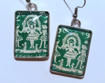 Netherlands Postage Stamp Earrings - Vintage Unusual Unique Jewellery Jewelry Mum Sister Aunt Friend Gift Retro Gift Green Rigg House Co
