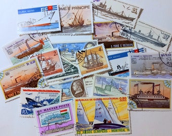 20 Thematic vintage Postage Stamps - Coronation Street Boats Sport Planes Birds Fruit Flowers Craft Collecting Card Making Scrapbooking
