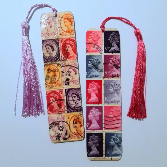 2 X Wooden Postage Stamp Bookmarks Queen Elizabeth II Pink & Etsy