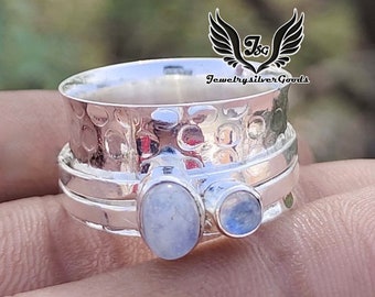 Double  Moonstone Ring, 925 Sterling Silver, Spinner Silver Ring, Handmade Ring, Meditation Ring, Ring,  For Women, Wedding Silver Gift Ring