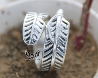 925 Sterling Silver, Feather Ring, Ring For Women, Adjustable Ring, Statament Ring, Thumb Ring, Leaf Ring, Handmade Jewelry, SG-80