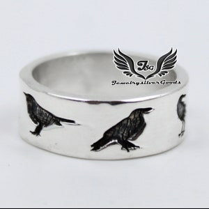 Crow Band Ring, 925 Sterling Silver, Statement Ring, Flying crow Ring, Raven Ring, Bird Wedding Ring, Gift For Her, Handmade Jewelry