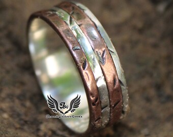 Alternative Ring, Handmade Ring, 925 Sterling Silver, Spinner Silver and Copper Ring, Male Engagement Ring,