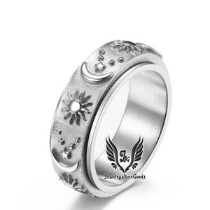 Sun Moon Star Spinner Ring, Couple Ring, 925 Sterling Silver, Matching Fidget Spinner Ring, Handmade Ring, Friendship Gift Ring, Jewelry